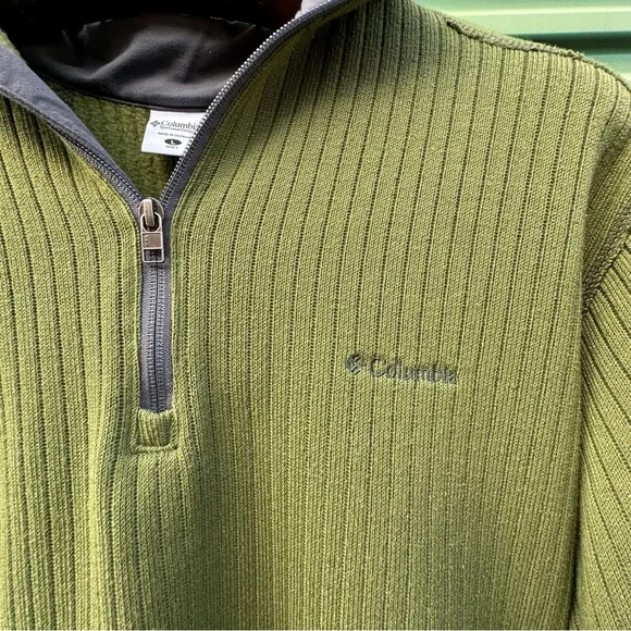 Columbia Olive 1/4 Zip Sweater Workwear Gorpcore Outdoor Hiking Long Sleeve - Picture 5 of 9